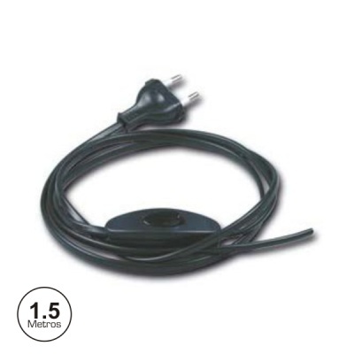 Cabo elétrico preto com ficha e interruptor, 1.5 metros