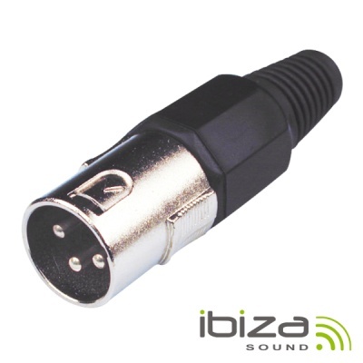 Conector XLR macho prateado com cabo preto e logótipo ibiza SOUND