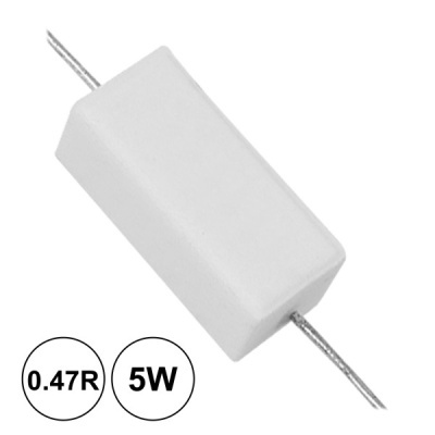 Resistor cerâmico branco 0.47R 5W com terminais em metal