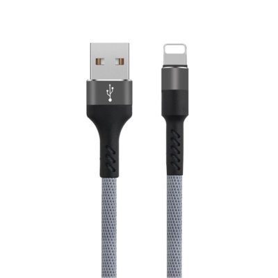 Cabo USB para Lightning preto com cabo em tecido cinza