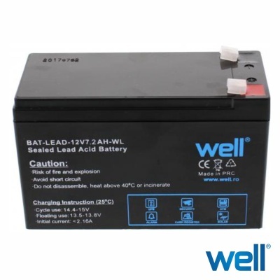 Bateria de chumbo-ácido preta selada com texto branco e azul da marca well