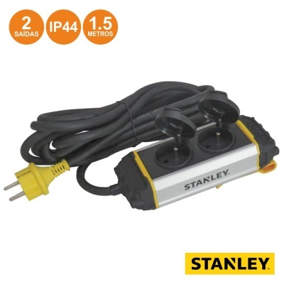 Extensão elétrica Stanley com 2 tomadas e cabo preto