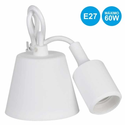 Soquete de lâmpada branco com cabo e suporte com texto E27 e MÁXIMO 60W