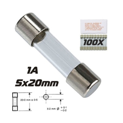 Fusível de vidro cilíndrico com terminais metálicos