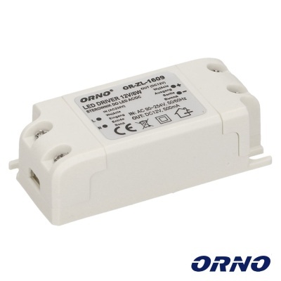 Driver LED ORNO OR-ZL-1609 em caixa branca com parafusos e texto
