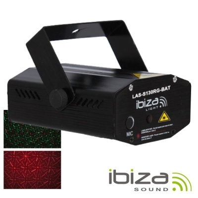 Projetor laser preto Ibiza Light LAS-S130RG-BAT com suporte e dois padrões de luz vermelho e verde
