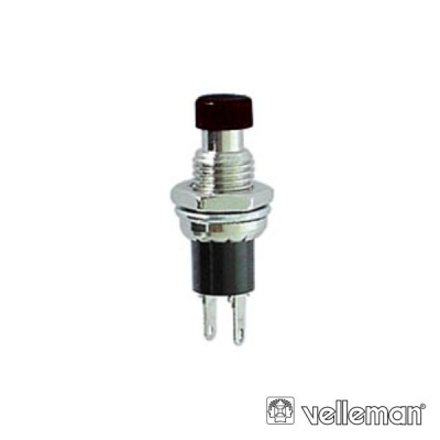 Interruptor push button preto com corpo metálico e duas patilhas