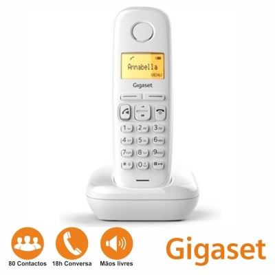 Telefone fixo sem fios Gigaset branco com visor amarelo
