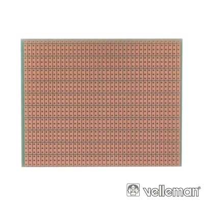 Placa de circuito impresso perfurada castanha com furos metálicos e logotipo Velleman