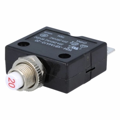 Interruptor automático preto com botão branco marcado com 20