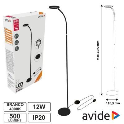 Candeeiro de pé LED branco Avide Angel com base redonda e braço flexível