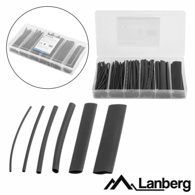 Conjunto de tubos termorretráteis pretos em caixa plástica da marca Lanberg