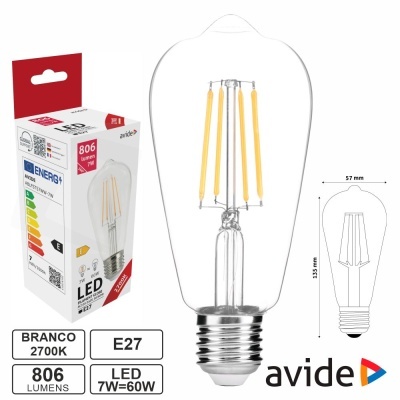 Lâmpada LED avide branca 2700K E27 7W 806 lumens com embalagem