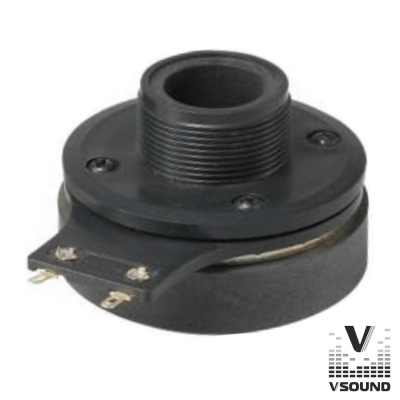 Peça eletrónica preta com rosca externa e logo VSOUND