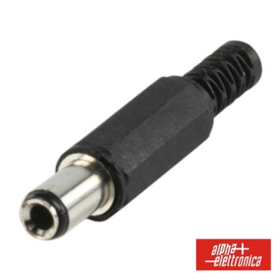 Conector de alimentação DC preto e prateado com logo alpha+ elettronica
