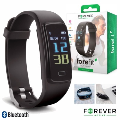 Pulseira inteligente Forefit com ecrã digital a cores e bracelete preta em silicone