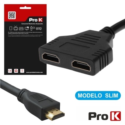 Cabo adaptador HDMI Pro K com duas portas fêmeas e uma macho