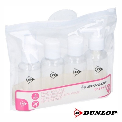 Conjunto de 4 frascos de viagem transparentes numa bolsa plástica DUNLOP