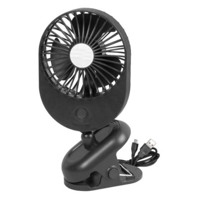 Ventoinha portátil preta com cabo USB e suporte de clip