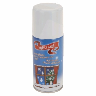 Frasco de spray branco com rótulo azul e decoração de Natal.