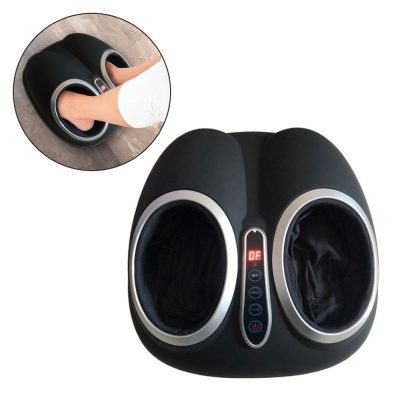 Aparelho de massagem para pés preto com painel digital e botões