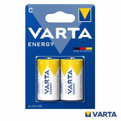Pack de duas pilhas alcalinas VARTA Energy tipo C com embalagem azul