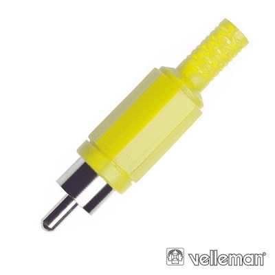 Cabo com conetor RCA amarelo sobre fundo branco