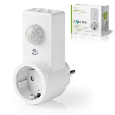 Sensor de movimento branco Nedis com tomada e embalagem.