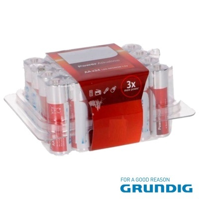 Pack de pilhas AA Power Alkali em embalagem vermelha e transparente