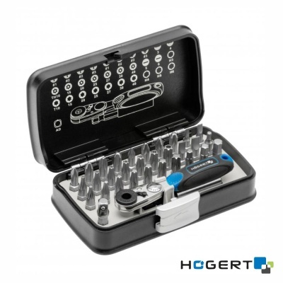 Conjunto de ferramentas 31 peças em caixa preta com bits e aros de metal HOGERT