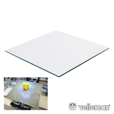 Placa quadrada de vidro transparente para impressão 3D com objeto amarelo impresso