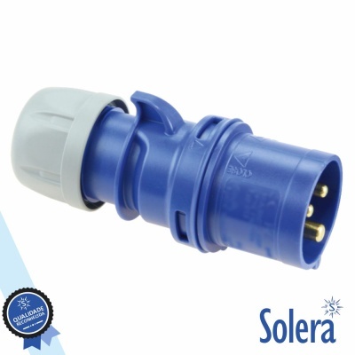 Plugue elétrico industrial azul com três pinos