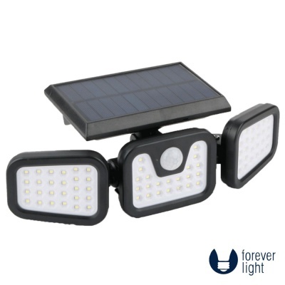 Luz exterior led preta com painéis solares e sensor de movimento