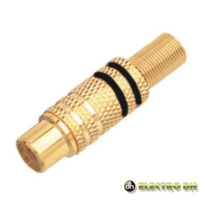 Conector RCA macho dourado com anilhas pretas