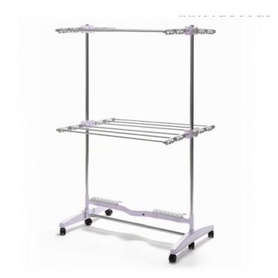 Estendal de roupa metálico com rodas e barras horizontais