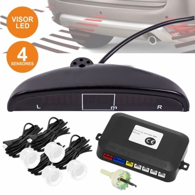 Kit sensor estacionamento com visor LED e 4 sensores, módulo controlador e cabos pretos
