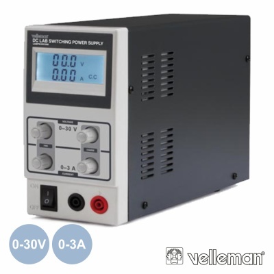 Fonte de alimentação de laboratório CC Velleman ajustável com visor digital e botões de ajuste