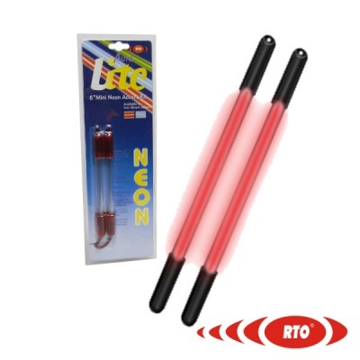 Bastões NEON vermelhos com cabos pretos e embalagem azul RTO