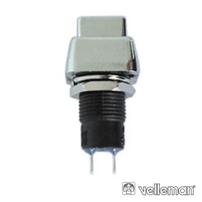 Interruptor metálico prateado com pernas metálicas e base preta