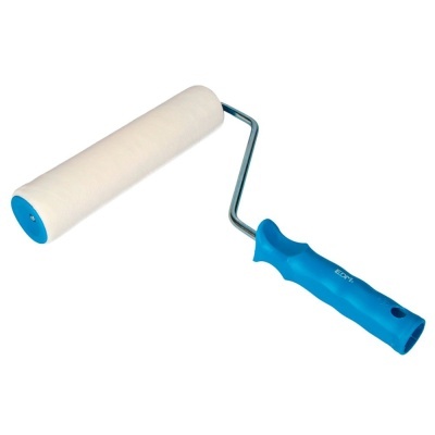 Rolo de pintura com pega azul e cilindro de espuma branca