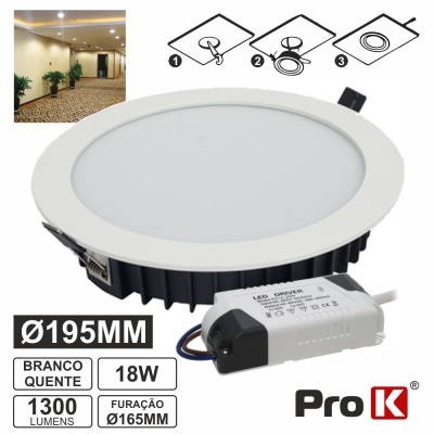Lâmpada LED embutida redonda branca quente com driver Pro K