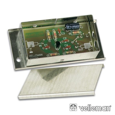 Dispositivo eletrónico Velleman com caixa metálica e placa de circuito impresso.