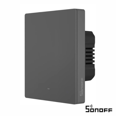 Interruptor inteligente Sonoff cinzento escuro fosco com marca Sonoff visível