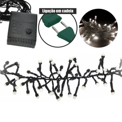 Cordão luzes LED pretas pequenas brancas com transformador e ficha verde