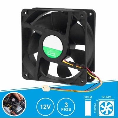 Ventoinha preta para computador com 3 fios e 12V