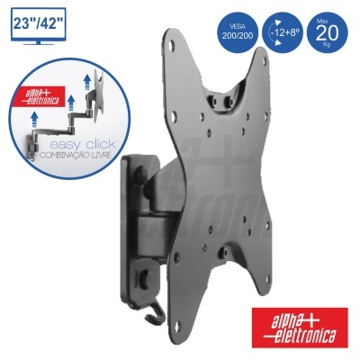 suporte de parede preto para monitor ou televisão 23 a 42 polegadas Alpha Elettronica