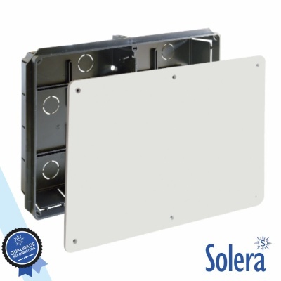 Caixa elétrica preta com tampa branca da marca Solera