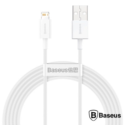 Cabo de carregamento branco Baseus com USB e Lightning