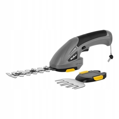 Cortador de relva/aparador elétrico cinzento e preto com lâminas metálicas e peça adicional