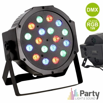 Luz de palco PAR LED RGB preta com LEDs coloridos e suporte ajustável
